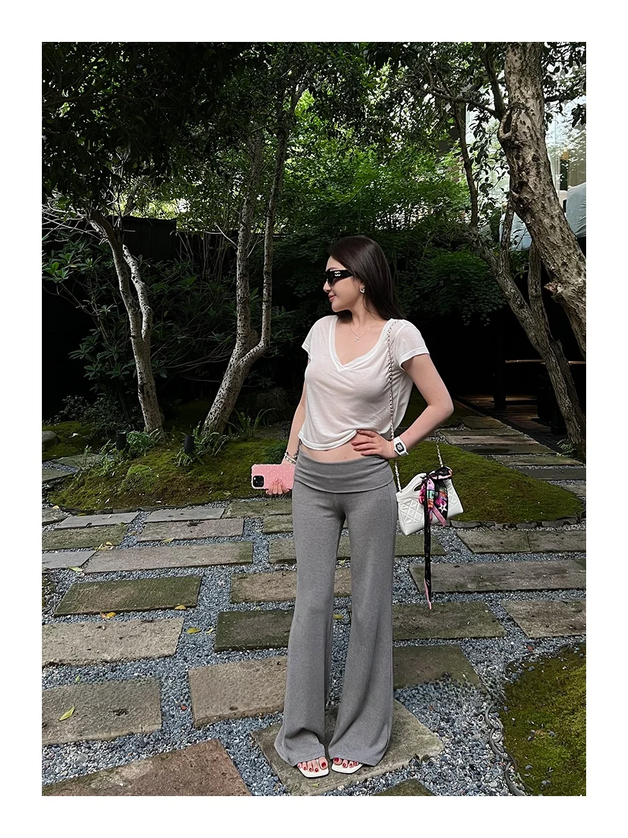 

ey High Waist Loose Casual Pants Women's PP Drapey Pants Slimming Wide Leg Floor Length Versatile Cotton Blend Elastic Waist