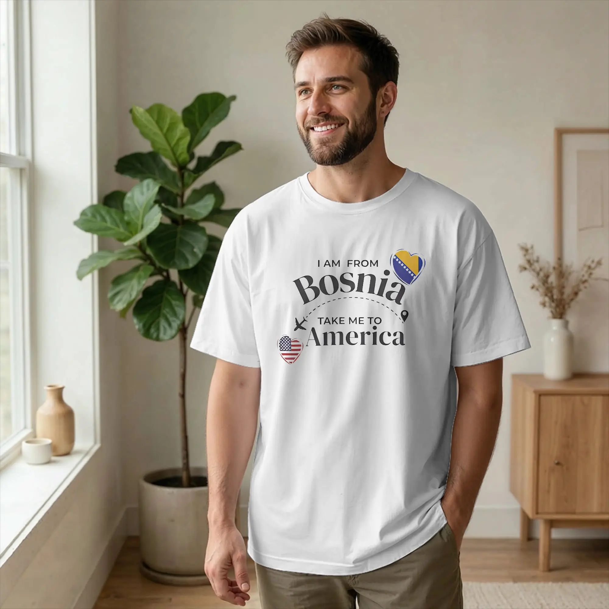 Men T-Shirt From Bosnia Take Me To America Humor 100% Cotton Tees Short Sleeve Funny T Shirt Round Neck merchandise Unique