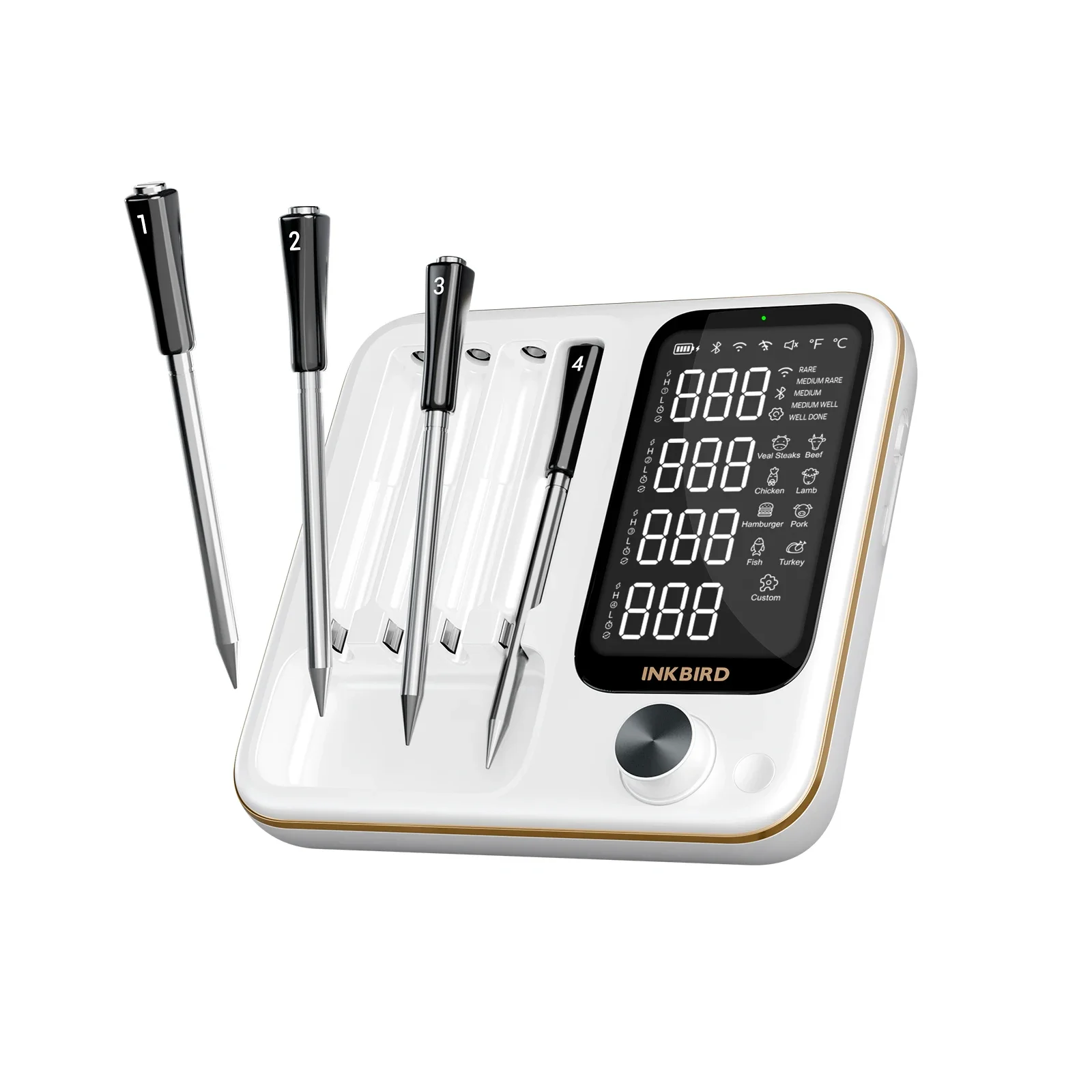 INKBIRD INT-14-BW WiFi White Blueteoth Local Three Modes 4 Probes Wireless Grill Thermometer for BBQ, Grill, Oven, Smoker