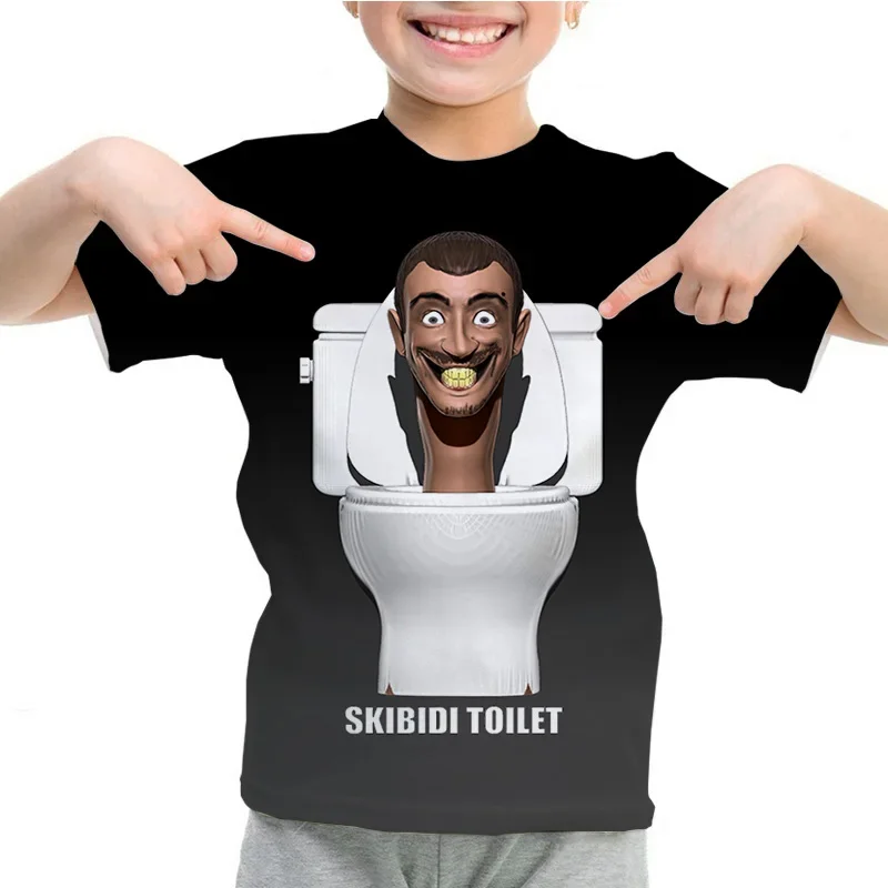 Camiseta de inodoro Skibidi divertida para niños, camiseta informal de manga corta para bebé, Tops con estampado de Speakerman, Camiseta de cuello redondo para niño