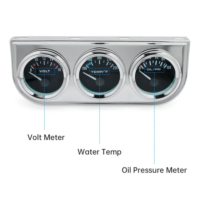 52 MM 3 In 1 Oliedrukmeter + Voltmeter + watertemperatuurmeter Kit Voltmeter met sensor Olietemperatuurmeter Triple Meter