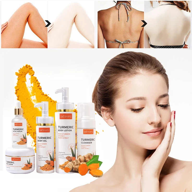 

Turmeric Vitamin C Skin Care Set Cleanser Serum Cream Body Oil and Lotion Moisturizing Brightening Nourishing Skincare Kit