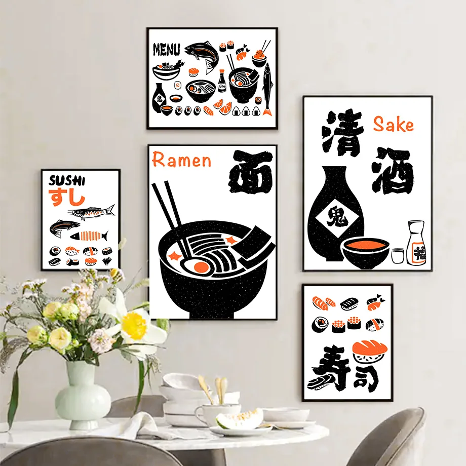 Sake Ramen Sushi Sashimi Japanese Cuisine Wall Art Canvas Painting Nordic Posters And Prints Wall Pictures For Living Room Decor