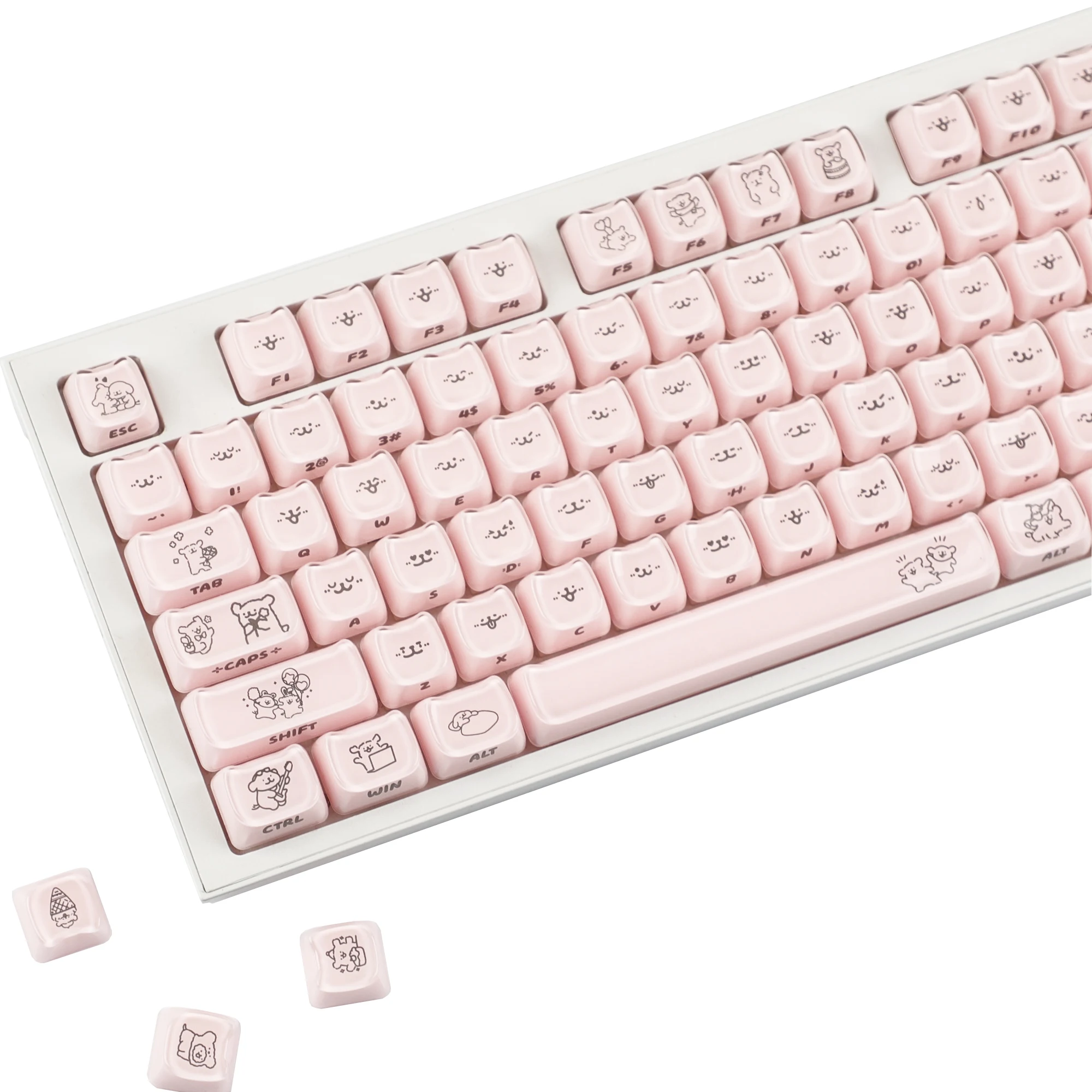 

YMDK 119 Keys Cat Shape Jelly MAO Profile Side Top Printed White Pink PC Keycaps for 61/68/98/104/108 MX Mechanical Keyboard