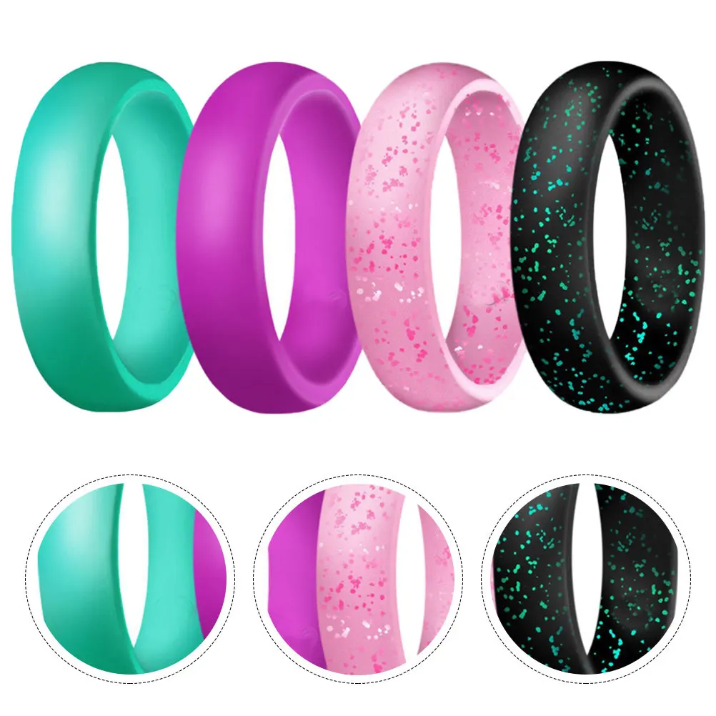 4pcs Women's Silicone Finger Rings – Glitter, Breathable, Ergonomic, for Sports, Swimming, Diving, Workout, Assorted Colors