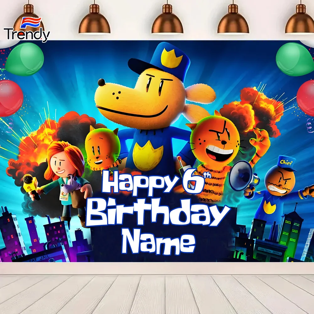 

Dog Man Birthday Party Banner Custom Backdrop Flag Outdoor Banners Personalized Name 2nd Birthday One Two Kids Party Background