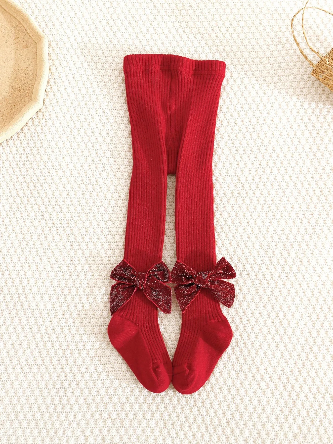 1 Stück Mädchen-Strumpfhose mit roter Schleifendekoration, mit Fleece gefüttert, dicke Strickstrumpfhose, Thermoleggings, Herbst, Winter, Weihnachtsfeier, Alltagsoutfit, 0-8 Jahre – Detail 8