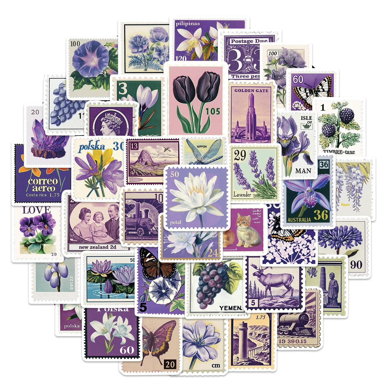 50pc roxo retro selo diversão adesivos diy caso de telefone portátil copo água computador brinquedo adesivos