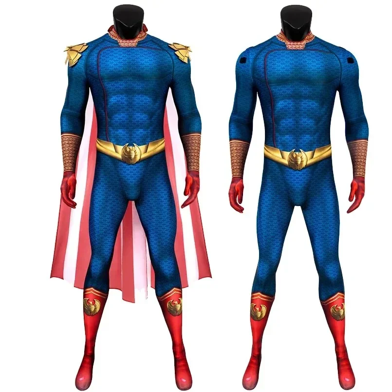 Homelander The Boys Cosplay Costume Elastic 3D Printed Homelander Zentai Suit Bodysuit Cloak Outfit