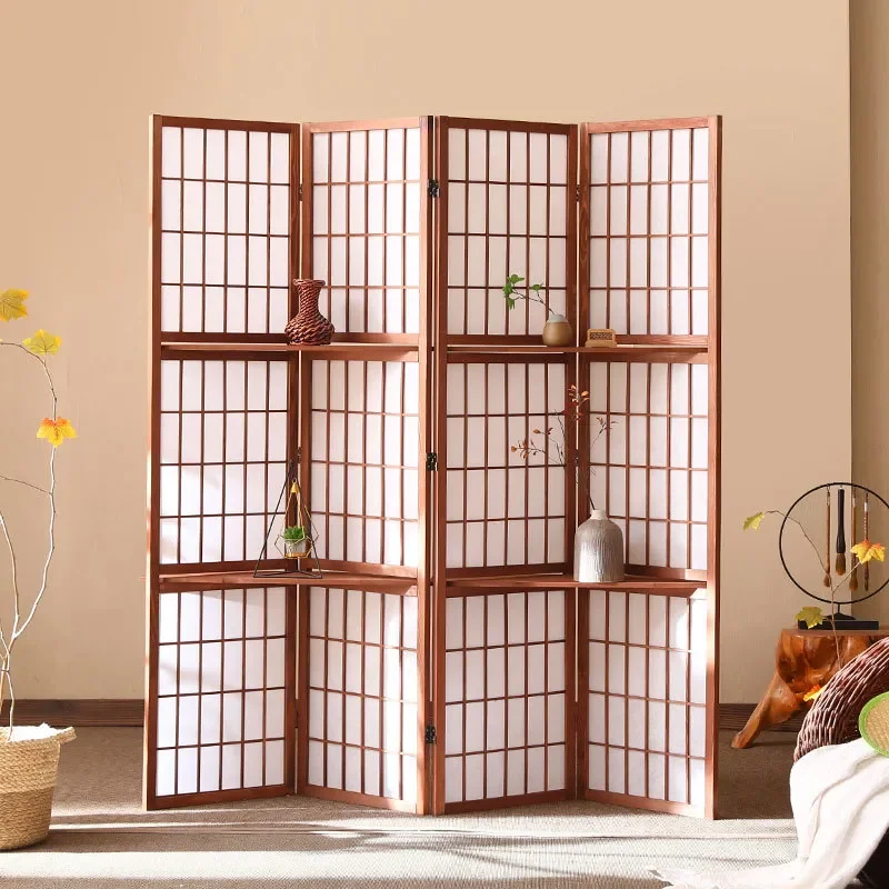 Biombo de Estilo Japonés para Sala de Estar, Plegable, Móvil, para Dormitorio, Sala de Té, Madera Sólida, Estilo Antiguo, Nuevo