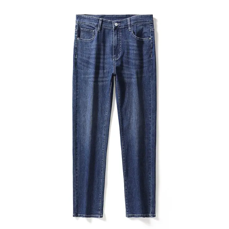 Brand Men's Soft Stretch Straight Jeans Business Casual Slim Fit Wash Denim Pants Korean Fashion Blue Gray Male Brand Trousers