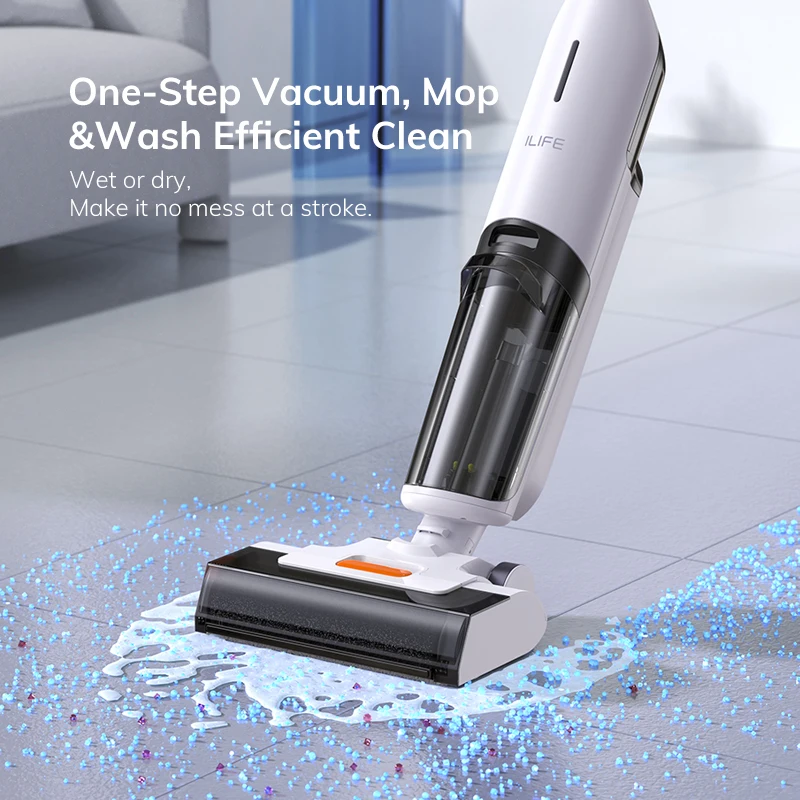 ILIFE W90 Cordless Wireless Wet Dry Smart Mop Washing , 5500Pa Suction, 1 Min Self Cleaning, Large Dual Water Tank