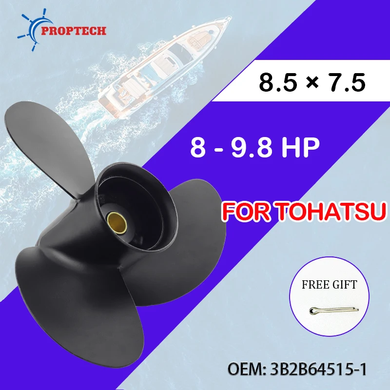 For Tohatsu Outboard Propeller Fit 8hp 9.8hp 8.5*7.5 Aluminum Alloy Screw Boat Motor 3 Blade 12 Spline Ship Marine Engine Part