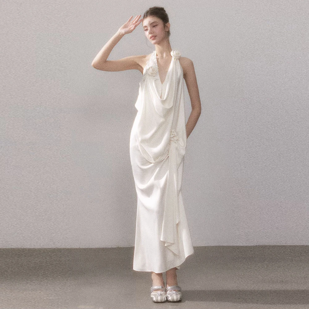 

Простое плиссированное платье с лямкой на шее и открытой спиной, платье русалки для выпускного вечера, свадебное выпускное вечернее платье, изысканное коктейльное вечернее платье