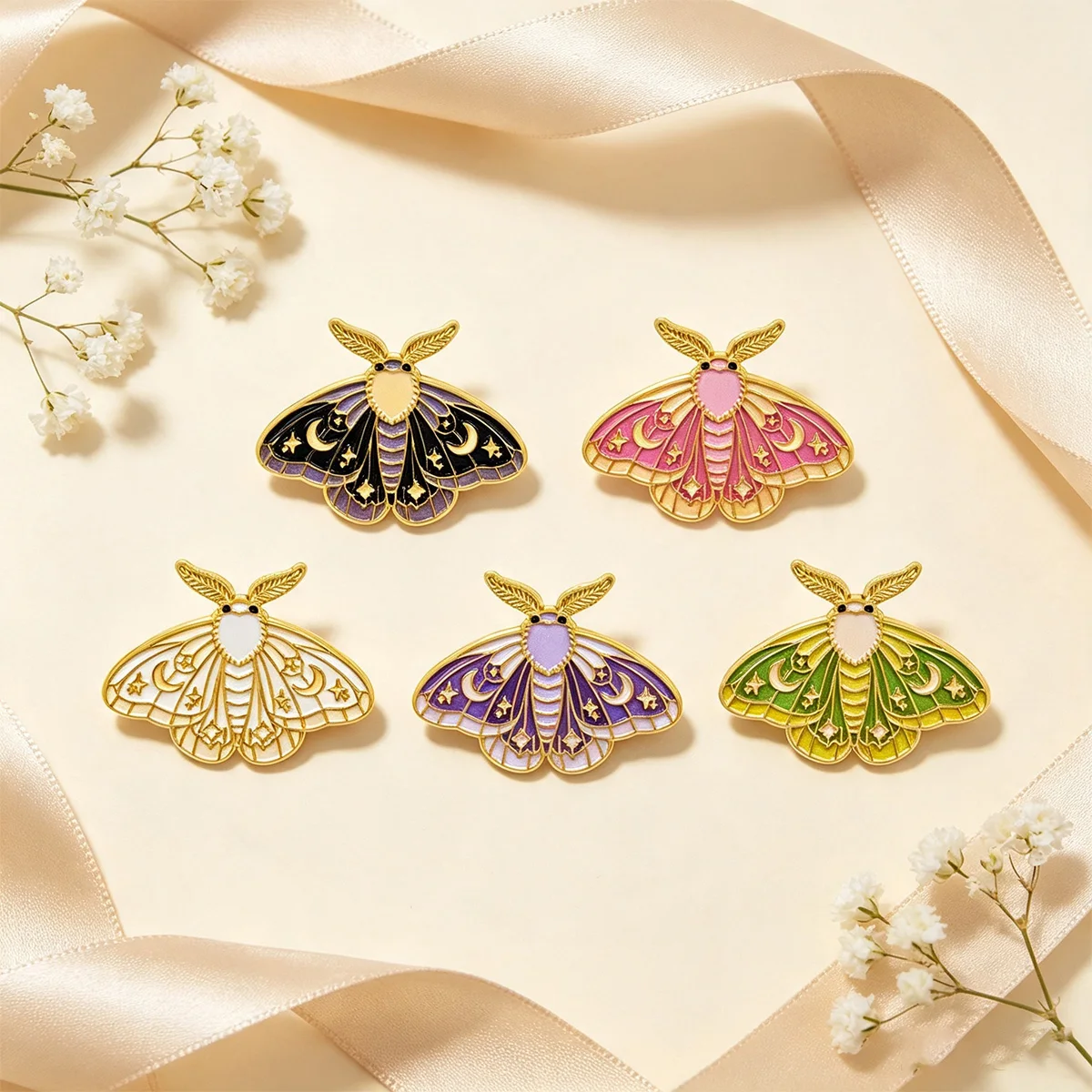 Celestial Moth Enamel Pins Insect Brooch Lapel Pin Badge for Backpack Denim Jacket Decor Fashion Jewelry Holiday Daily Gifts