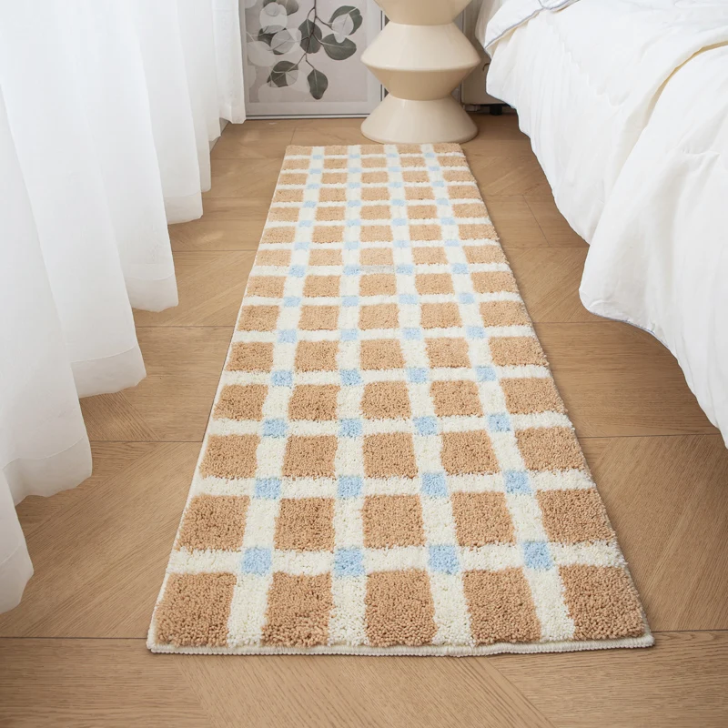 VIKAMA Ins Style Geometric Plaid Carpet Scandinavian Cream-Colored Floor Cushion Sofa Bedside Rug Four Seasons Universal Models