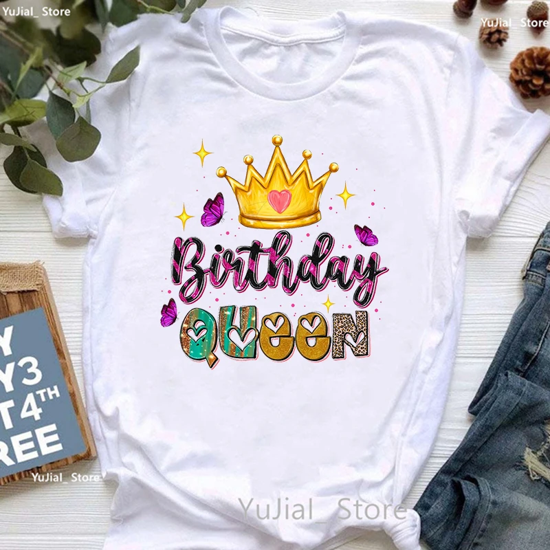 

Birthday Queen Crowm Graphic Print T Shirt Women'S Clothing Birthday Gift Tshirt Femme Summer Fashion T-Shirt Female