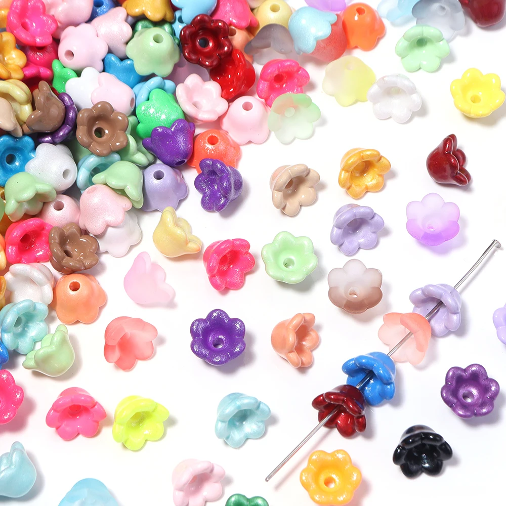 20 Stück 8 x 11 mm farbige Acryl-Perlenkappen in Blumenform, lose Abstandsperlen für die Schmuckherstellung, Armbänder, Ohrringe, DIY-Zubehör