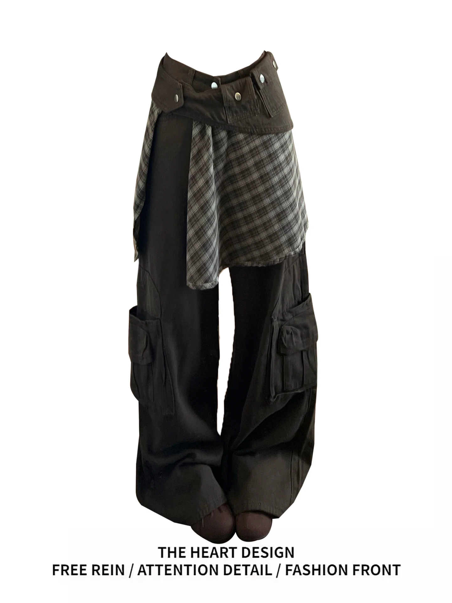 

Retro Brown High Waist Loose Wide Leg Denim Pants Women's Autumn Winter Casual Flared Trousers Patchwork Plaid Design Jeans