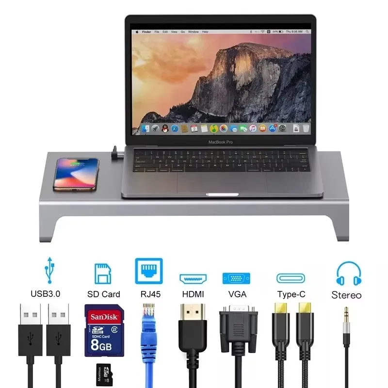 Hub USB C 11 en 1 avec chargeur sans fil pour MacBook, adaptateur HDMI 4K, lecteur de carte SD/TF, port de chargement PD