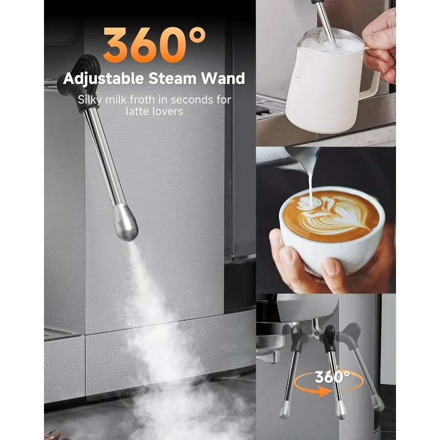 Máquina de café expreso profesional con presión de 20 barras y temperatura ajustable para capuchino, latte, mocha, Espumador de leche incorporado S