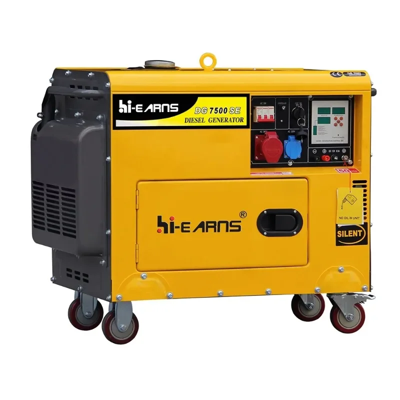 Hi-earns Brand 6kw Power Three Phase Diesel Generator with Universal Wheels and Digital Panel