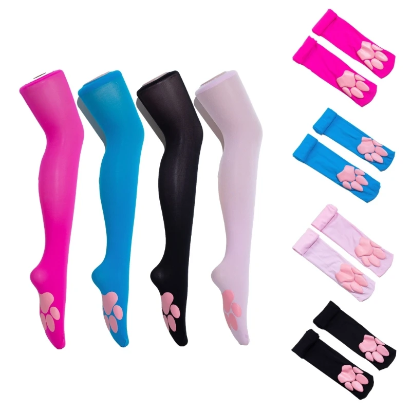 Paw Pad Socks Thigh High Stockings Over Knee Stocking Kitten Claw Stockings for Girls Women Cosplay Costume