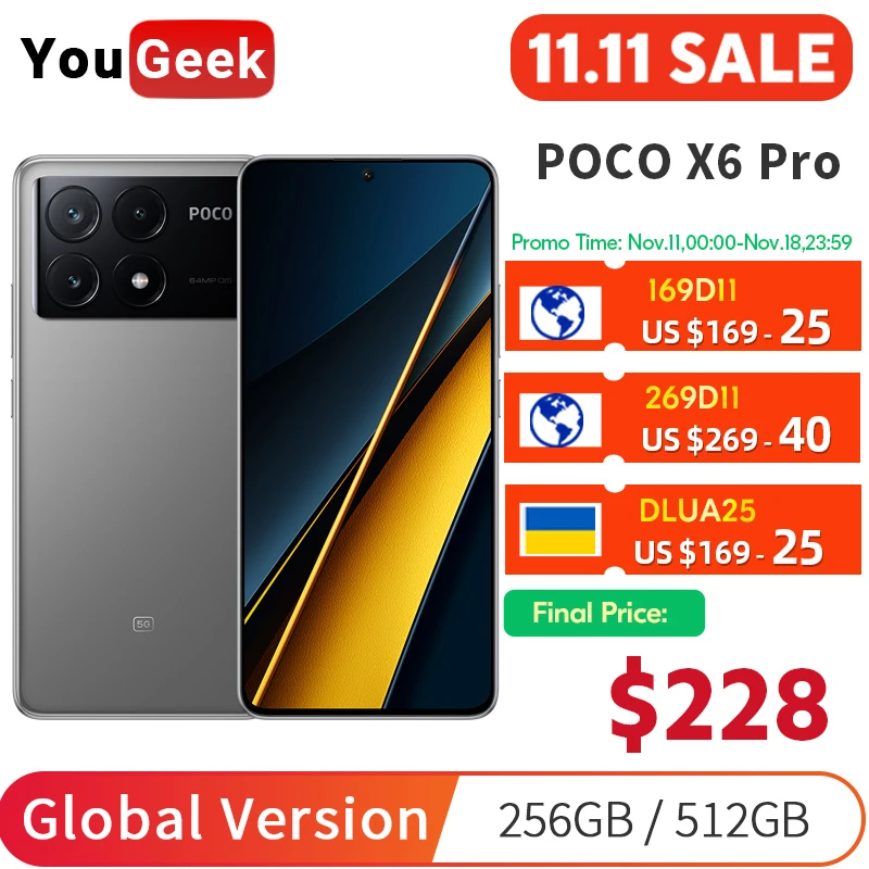 Global Version POCO X6 Pro 5G Smartphone 120Hz 1.5K AMOLED Display 64MP OIS Camera 67W Turbo Charging MTK Dimensity 8300-Ultra