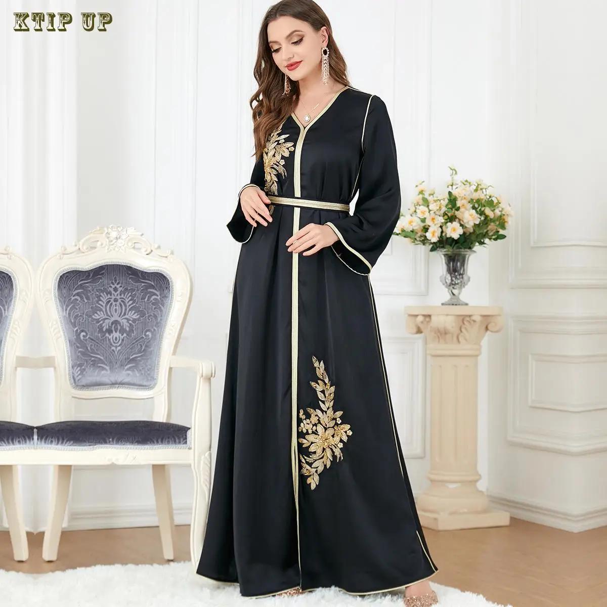 Moroccan Rhinestone Party Gown Women Muslim Long Dress Dubai Turkey Middle East Arab Abaya Islamic Jalabiya Caftan Ramadan Eid