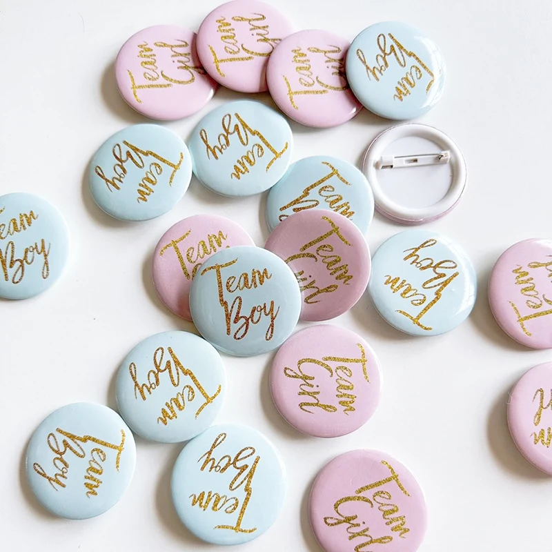 10pcs Blue Pink Gender Reveal Boy Girl Tinplate Badge Gift Gender Unveiling Theme Party Gender Disclosure Team Party Baby Shower