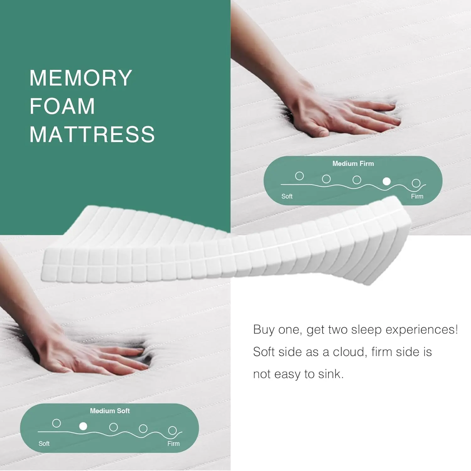 مرتبة كينج مقاس 12 بوصة مرتبة نوم مزدوجة الجانب مقاس كينج مع غطاء قماش قابل للتنفس للمرتبة القابلة للطي على الجانب الخلفي