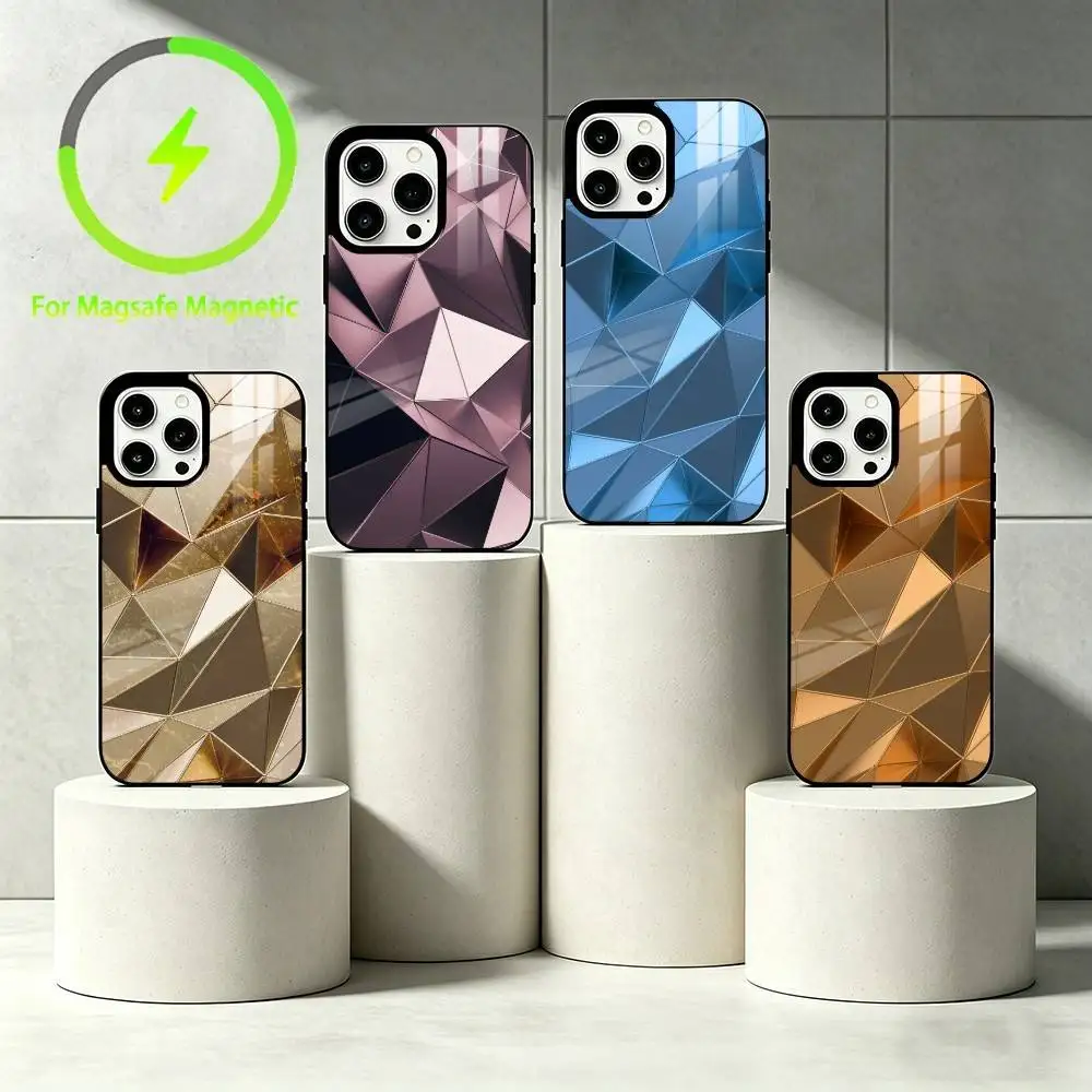 

L-Low Poly Phone Case For iPhone 17 16 15 14 13 12 Pro Max Plus for Mirror Wireless Magnetic Cover