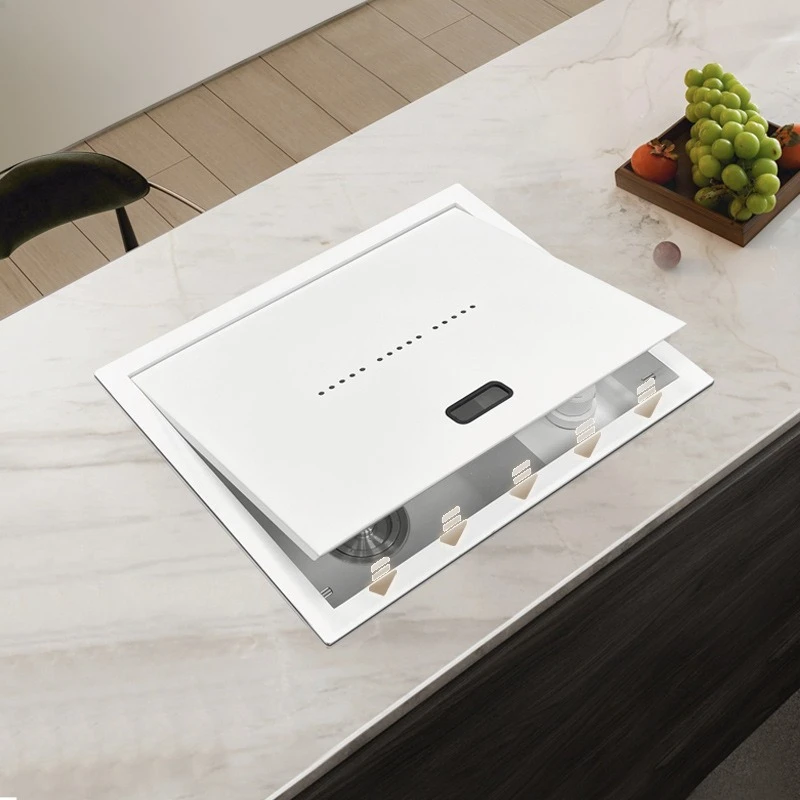 Stainless steel invisible sink with damping cover single slot hidden sideboard fruit and vegetable washing basin