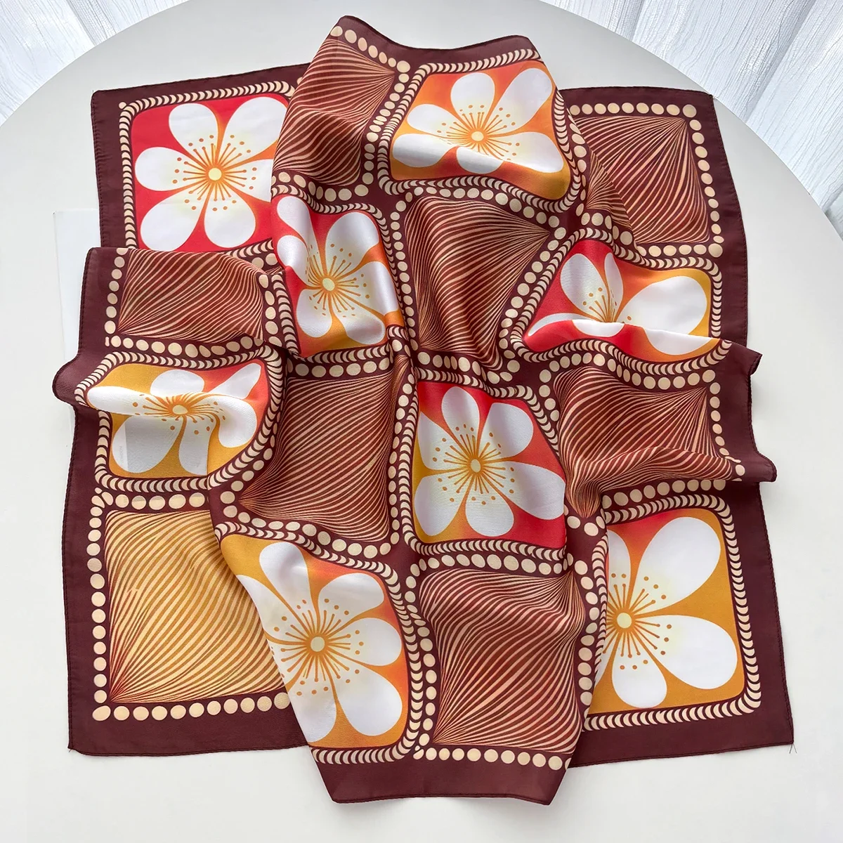 Women Elegant Soft Satin Square Scarf Luxury Floral Print Silk Feeling Neck Hair Head Scarf Fashion Bandana Bag Accessory