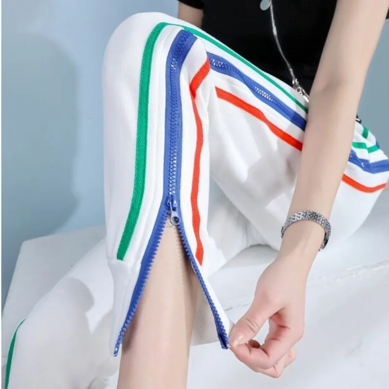 Colorful High-end Sports Sweatpants Women's Ins Contrasting Casual Pants Spring Autumn New Small Figure Ankle-Length Pantalones