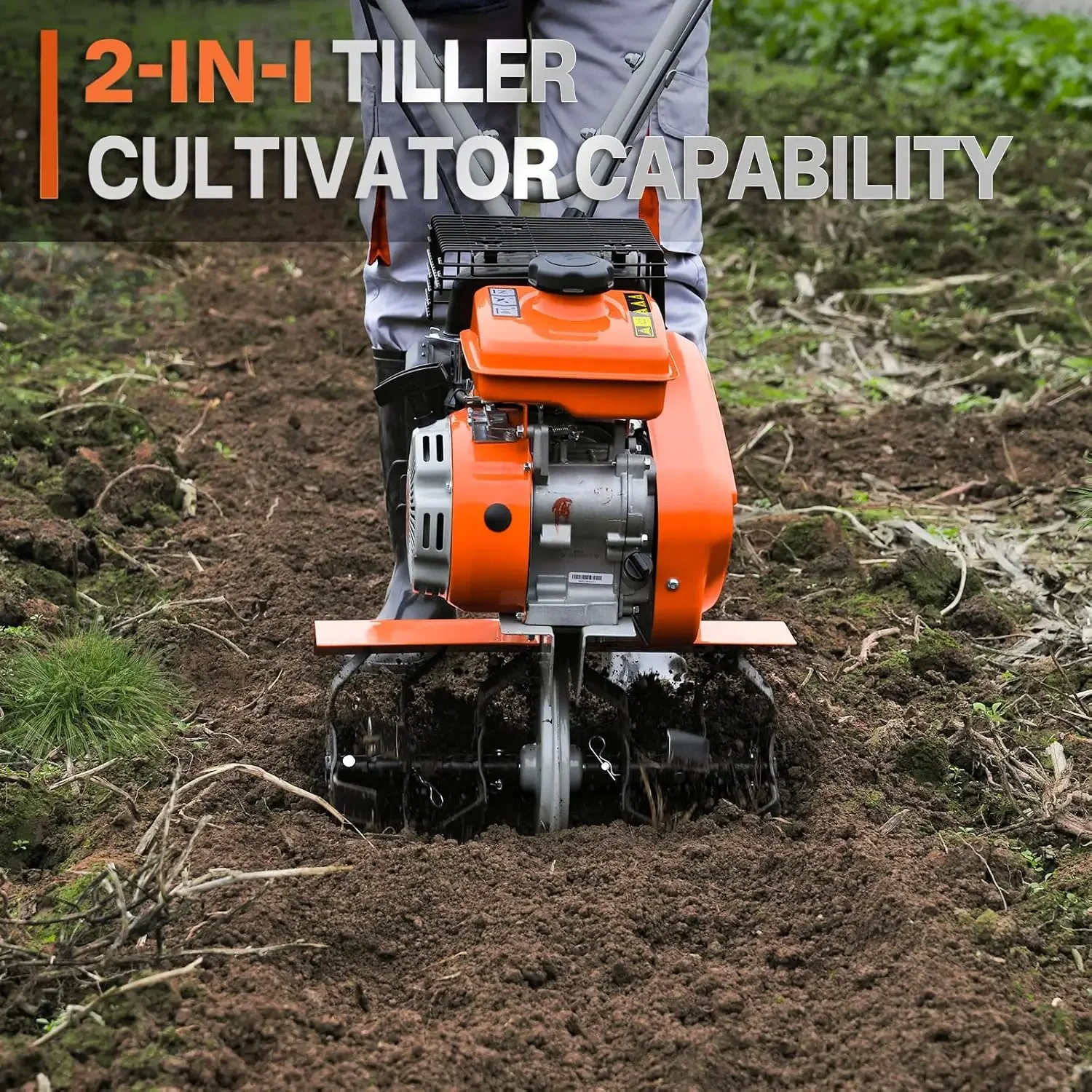 Gashelmstok voor tuinieren Gas Powerd 2-in-1 Front Tine Tiller Cultivator 4-cyclus gasmotor Toolless bestekbreedte-aanpassing