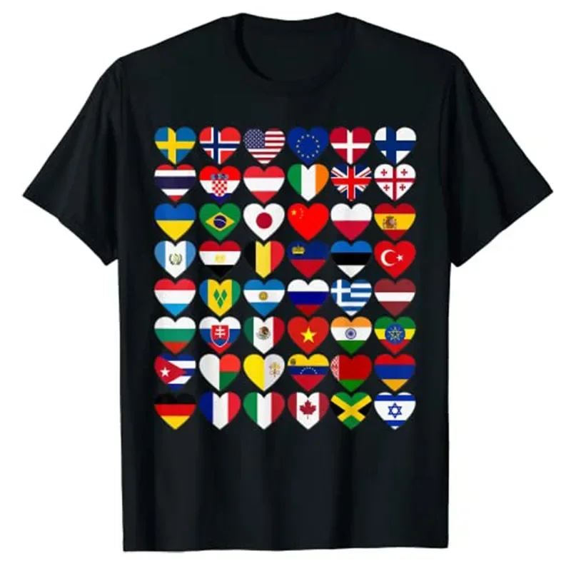 Flags of The Countries of The WorId,International Gift T-Shirt Funny Flag Print Grephic Tees Geography Lover Clothes Polyester