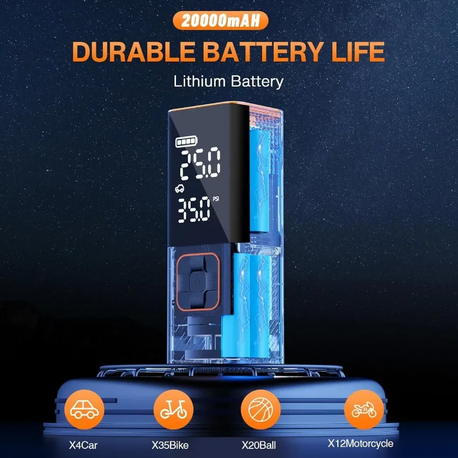 ضاغط هواء محمول لإطارات السيارات مع مقياس ضغط الإطارات المدمج ومنفاخ الإطارات الكهربائي بإضاءة LED الليلية حتى 160 رطل لكل بوصة مربعة #4