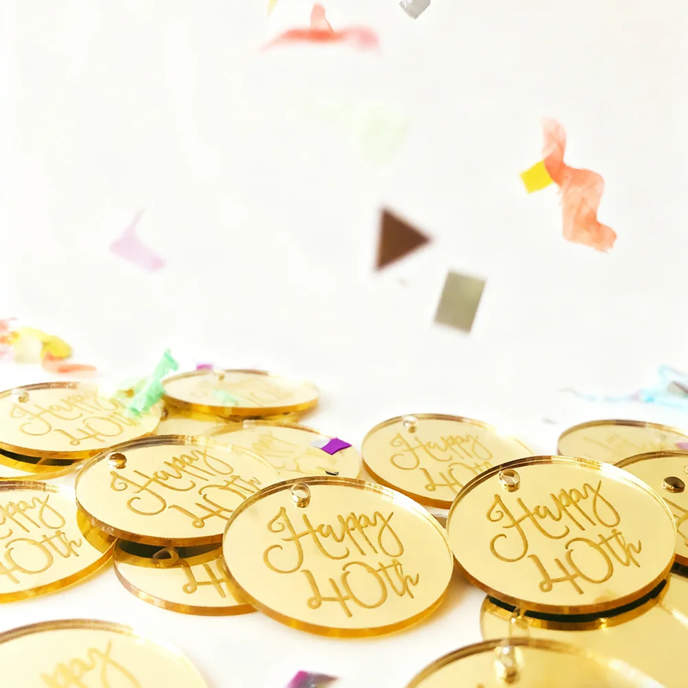 10 قطعة 5 سنتيمتر سعيد 40th محفورة مرآة الاكريليك هدية العلامات حفلة عيد ميلاد إمدادات رائعة الديكور كأس للنبيذ التسمية صديق المفضلة #5