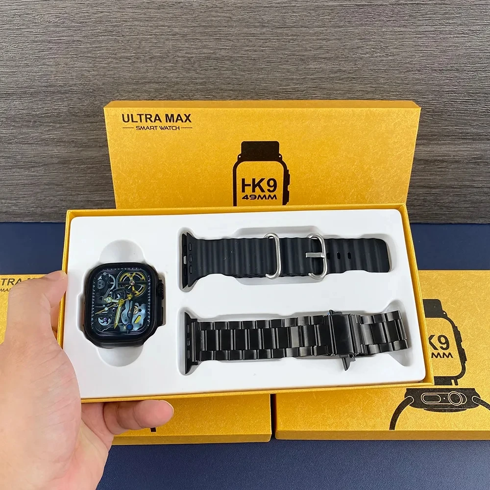 ساعة HK9 Ultra Max الذهبية الذكية الجديدة بلوتوث دعوة الرجال Smartwatch Ultra Series 9 Watch Ultra