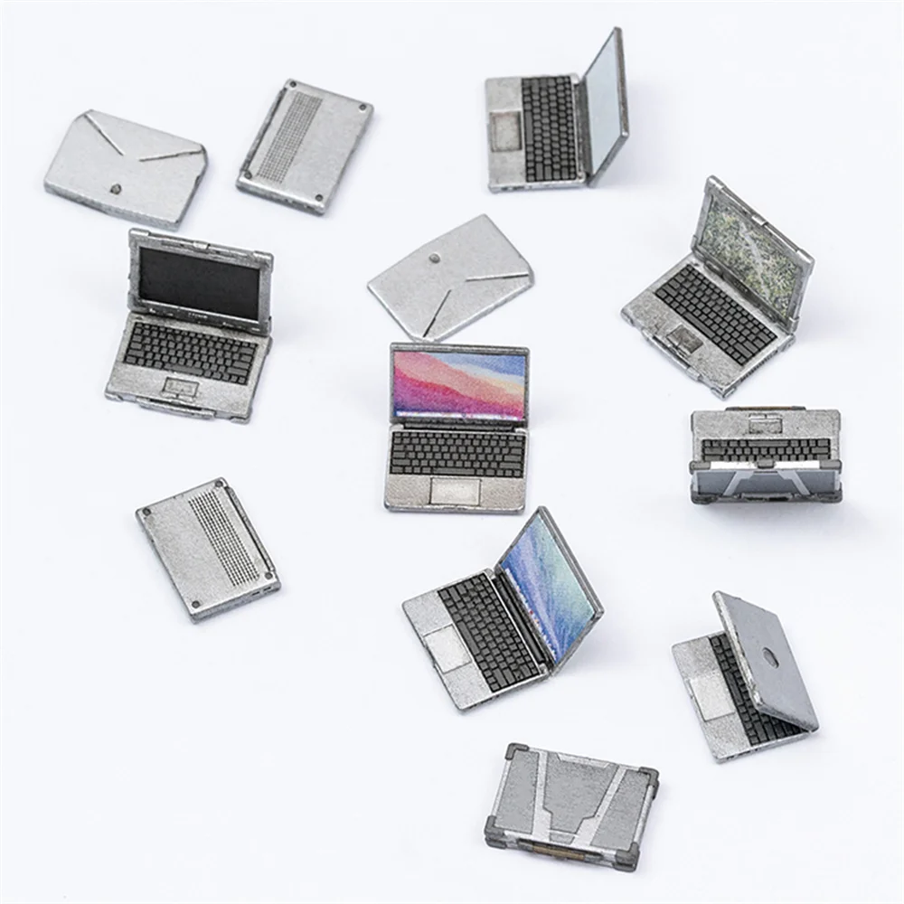 12 PCS Diy Accessories Miniature Cute Simulation Mini Laptop Computer 1:35 Dollhouse Alloy Fashion Crafts Dollhouse Decoration