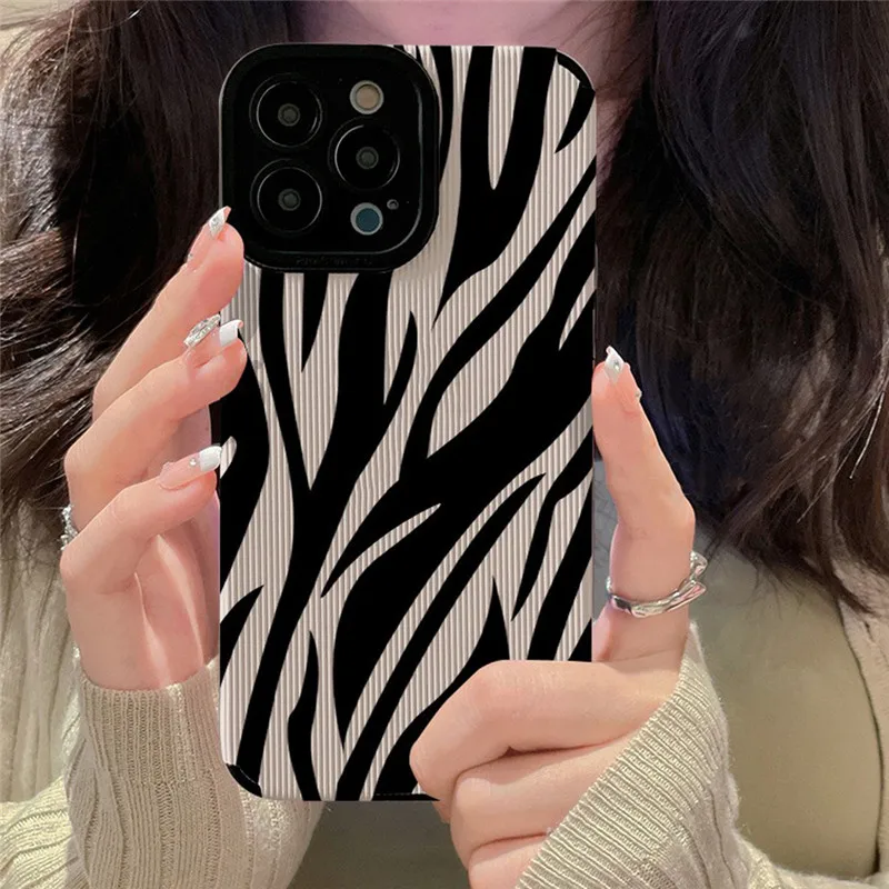 Phone Case For iphone 14 Pro Max Case For iPhone 11 Fundas Pro Max 12 XR XS X Coque Shockproof Zebra Stripe Back Covers Cartoon