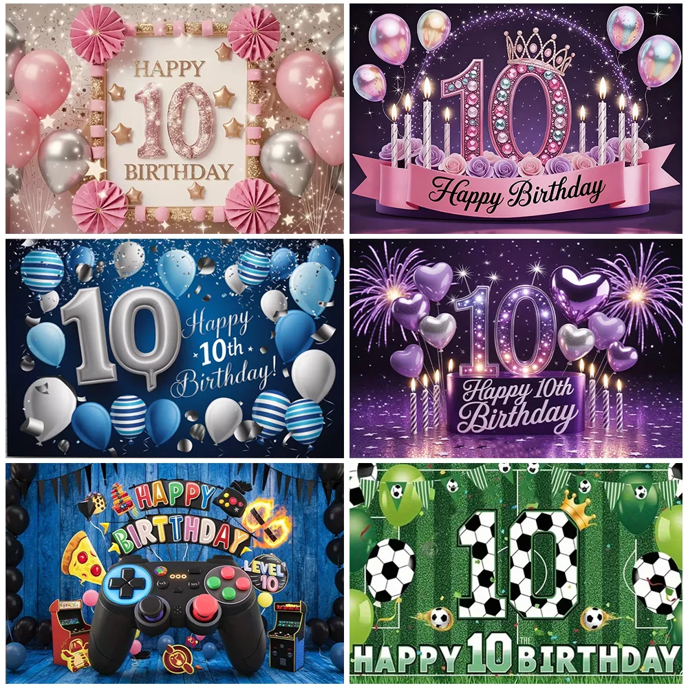 

Happy 10th Birthday Party Decorations Boy Girl 10 Years Old Black Pink Gold Glitter Balloon Backdrop Level 10 Kid Party Supplies
