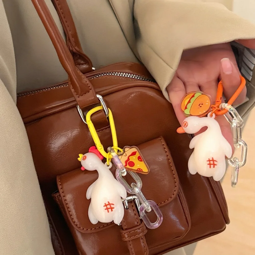 Fashion Cartoon Detect UV Color Change Duck Pendant Funny Creative Roast Duck Keyring PVC Unique Roast Chicken Keychain Couple