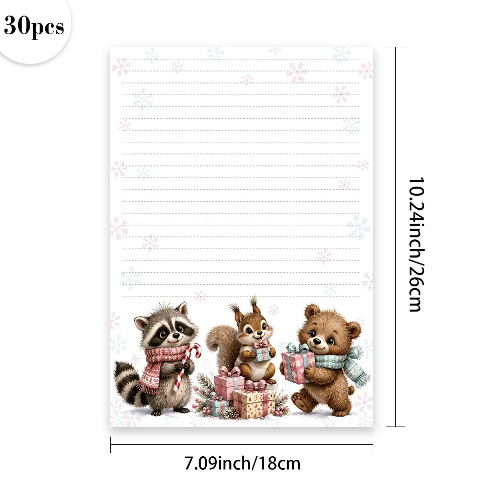 30 Sheets, B5 Winter Christmas Cute Pets Themed Writing Paper, Lined, No Glue, Perfect For Notebooks, Memos, And Stickers