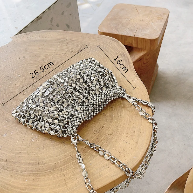 Silver Shiny Bag Handmade Woven Beaded Sequin Bag luxury Designer hobo shoulder bag Evening clutch Bag Purses