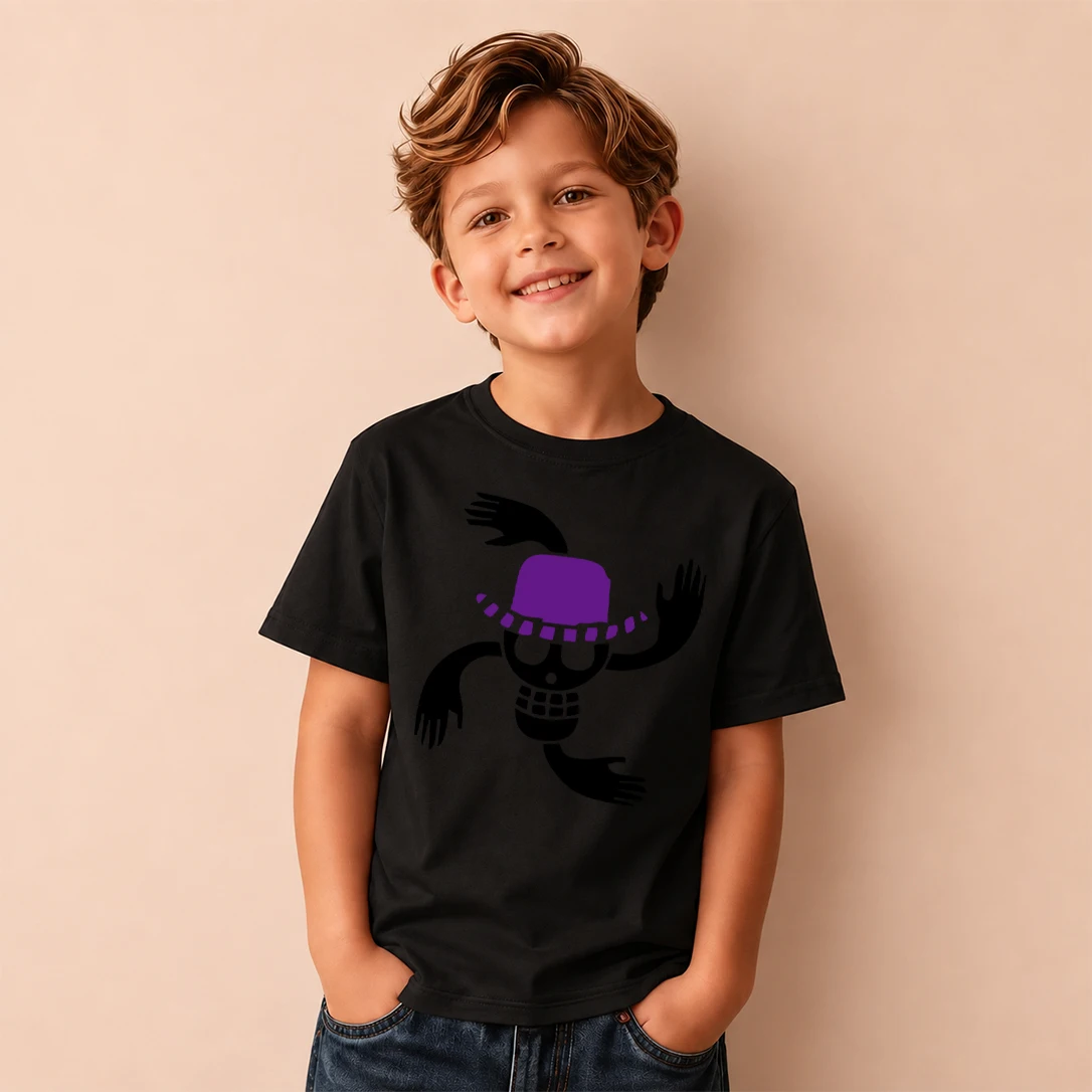 Kids T‑Shirt One Piece Nico Robin Pirate Skull Logo Print Short Sleeve Casual Tops Boys Girls Anime Children Daily Wear Tees