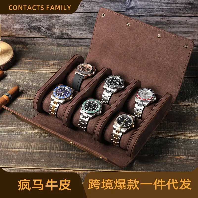 Cowhide Six-pack Watch Storage Box Portable Anti-drop Watch Watch Box