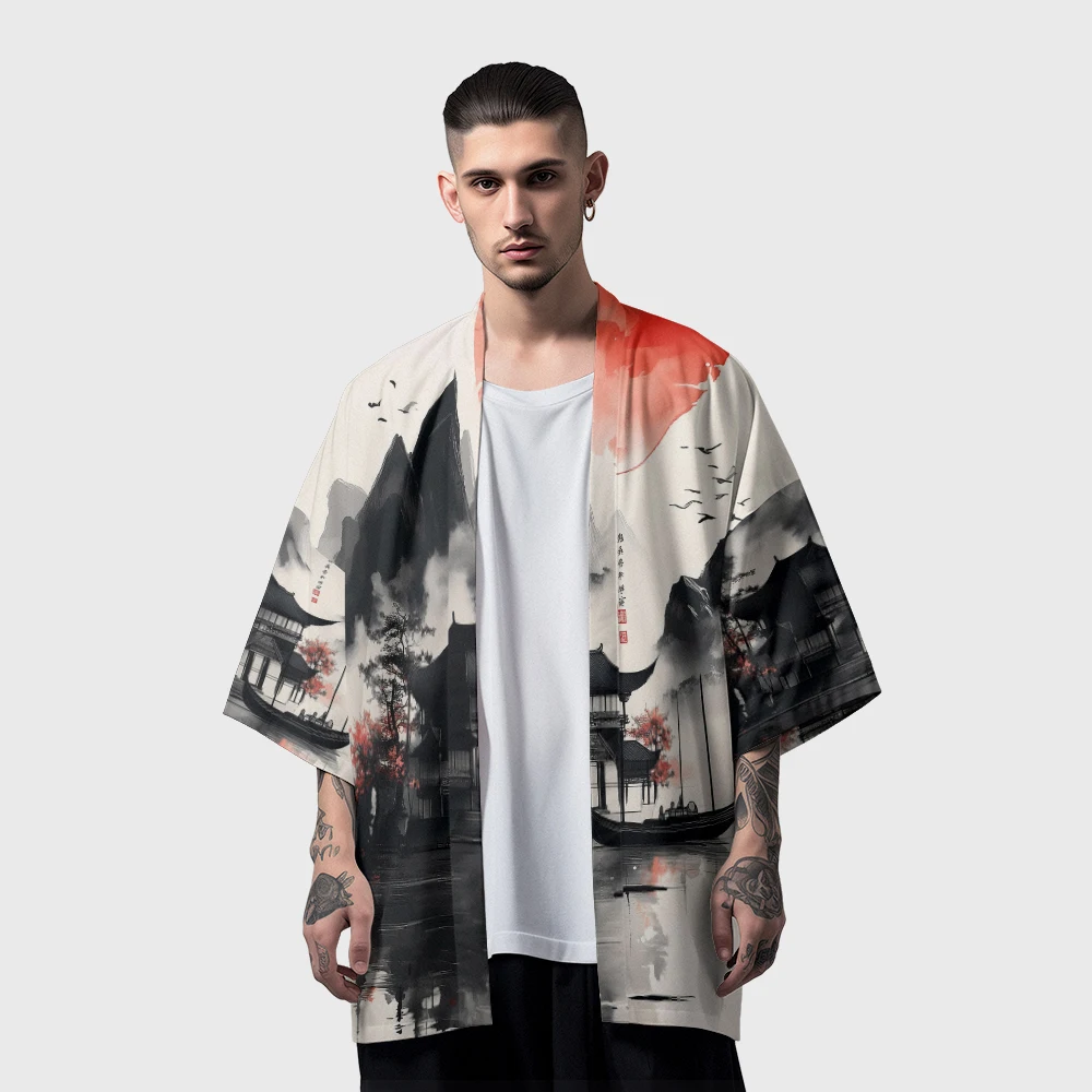 Summer Samurai Kimono Men Stylish Haori Streetwear Kimono Cosplay Japanese Clothes Fashion Yukata Popular Cardigan Vintage Robe