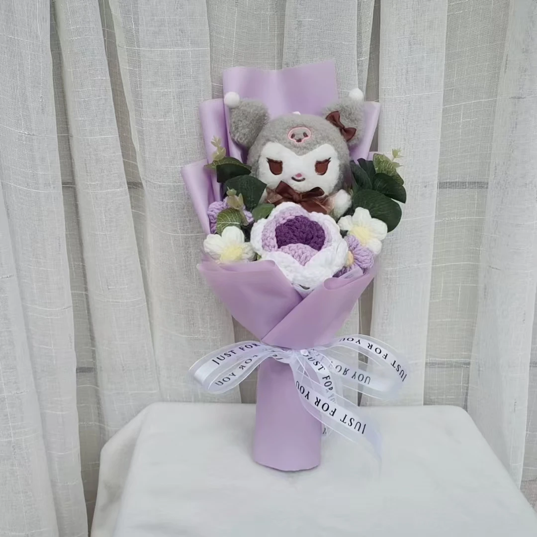 Hello Kitty Kuromi Rose Woven Bouquet Sanrio Cinnamoroll Plushies Toy Christmas Hand-Crochet Valentine's Day Teachers' Day Gift